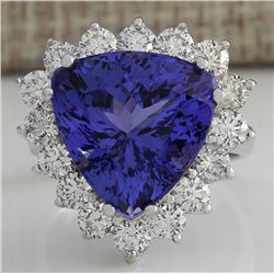 13.87CTW Natural Blue Tanzanite And Diamond Ring 14K Solid White Gold