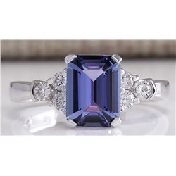 2.40CTW Natural Blue Tanzanite And Diamond Ring 14K Solid White Gold