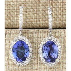 9.36 CTW Natural Tanzanite And Diamond Earrings 14k Solid White Gold