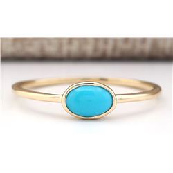 0.60 CTW Natural Turquoise Ring In 14k Yellow Gold