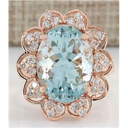 8.16CTW Natural Aquamarine And Diamond Ring In 14K Rose Gold