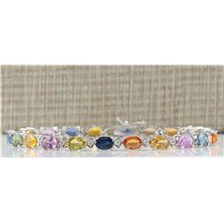 13.35CTW Natural Sapphire And Diamond Bracelet In 14K Solid White Gold