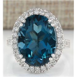 11.17CTW Natural London Blue Topaz And Diamond Ring In 14K White Gold