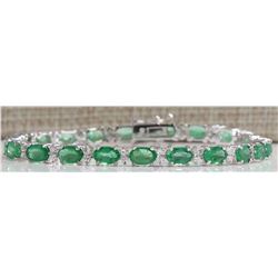 10.17CTW Natural Colombian Emerald And Diamond Bracelet In 14K White Gold