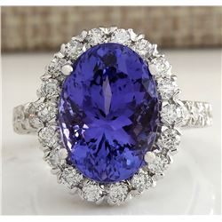 10.66 CTW Natural Blue Tanzanite And Diamond Ring In 14k White Gold
