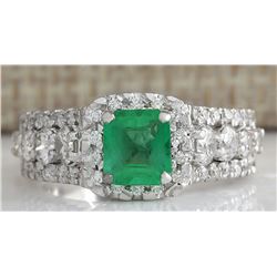 3.30CTW Natural Emerald Diamond Ring 14K Solid White Gold