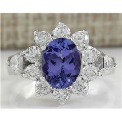 3.16CTW Natural Tanzanite And Diamond Ring 14K Solid White Gold