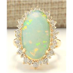 8.29 CTW Natural Opal And Diamond Ring In 14k Yellow Gold