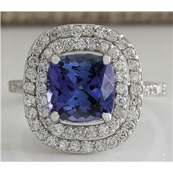 3.82 CTW Natural Blue Tanzanite And Diamond Ring In 14K White Gold