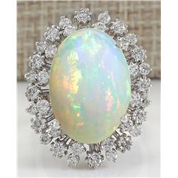 11.10CTW Natural Opal And Diamond Ring 14K Solid White Gold
