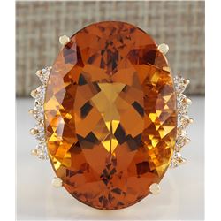 32.41CTW Natural Citrine And Diamond Ring In 14K Solid Yellow Gold