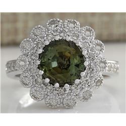 3.66CTW Natural Green Sapphire Diamond Ring 14K Solid White Gold