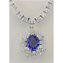 9.43 CTW Natural Tanzanite And Diamond Necklace In 14k White Gold