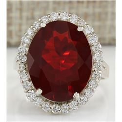 6.16CTW Natural Mexican Fire Opal And Diamond Ring In 14K White Gold