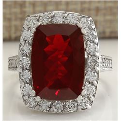 6.13CTW Natural Fire Opal And Diamond Ring 14K Solid White Gold