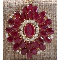 59.00CTW Natural Ruby And Diamond Necklace In 14K Yellow Gold