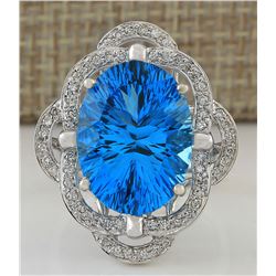 12.00CTW Natural Topaz And Diamond Ring In 14K White Gold