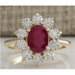 2.90CTW Natural Ruby And Diamond Ring 14K Solid Yellow Gold