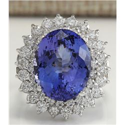 11.11CTW Natural Tanzanite And Diamond Ring 14K Solid White Gold