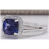 Image 2 : 3.67 CTW Natural Blue Tanzanite And Diamond Ring In 14K Solid White Gold