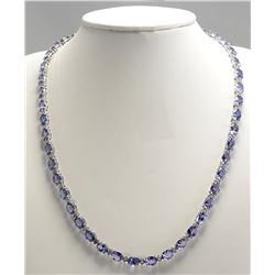 47.30CTW Natural Tanzanite And Diamond Necklace In 14K White Gold