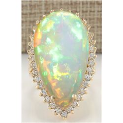 19.42CTW Natural Opal And Diamond Ring In 14K Yellow Gold