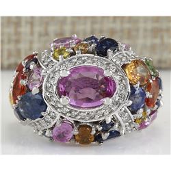 6.83CTW Natural Sapphire And Diamond Ring In 14K White Gold