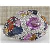 Image 2 : 6.83CTW Natural Sapphire And Diamond Ring In 14K White Gold