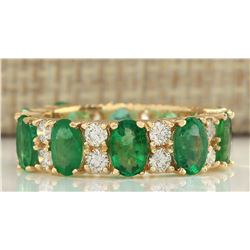 5.71CTW Natural Emerald And Diamond Ring In 14K Yellow Gold