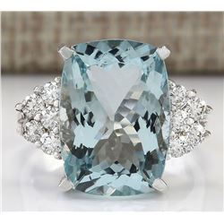 8.13 CTW Natural Aquamarine And Diamond Ring In 14k Solid White Gold