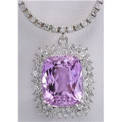 24.17CTW Natural Kunzite And Diamond Necklace In 14K White Gold