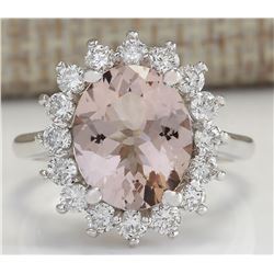 4.72CTW Natural Peach Morganite And Diamond Ring In 14K Solid White Gold