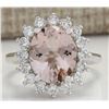 Image 1 : 4.72CTW Natural Peach Morganite And Diamond Ring In 14K Solid White Gold