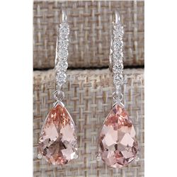 6.25CTW Natural Morganite And Diamond Earrings 14K Solid White Gold