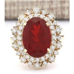 6.02 CTW Natural Mexican Fire Opal And Diamond Ring In 14k Yellow Gold