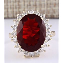 6.21 CTW Natural Mexican Fire Opal And Diamond Ring In 14k Yellow Gold