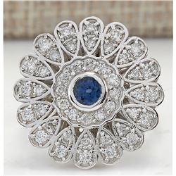 1.70Ct Natural Blue Sapphire And Diamond Ring In14K Solid White Gold