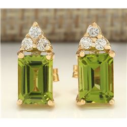 2.75 CTW Natural Peridot And Diamond Earrings 14k Solid Yellow Gold