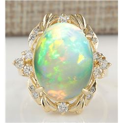 8.87CTW Natural Opal And Diamond Ring In 14K Yellow Gold