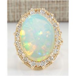 12.02CTW Natural Opal And Diamond Ring In 14K Yellow Gold