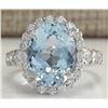 Image 1 : 4.44CTW Natural Aquamarine And Diamond Ring In 14K Solid White Gold