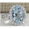 Image 2 : 4.44CTW Natural Aquamarine And Diamond Ring In 14K Solid White Gold