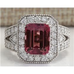 5.78CTW Natural Pink Tourmaline And Diamond Ring 14K Solid White Gold