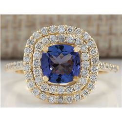 2.00CTW Natural Blue Tanzanite And Diamond Ring 14K Solid Yellow Gold