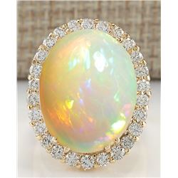15.88CTW Natural Opal And Diamond Ring 14K Solid Yellow Gold