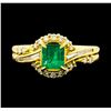 Image 2 : 0.65 ctw Emerald and Diamond Ring - 18KT Yellow Gold