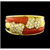 Image 2 : Coral and Diamond Ring - 18KT Yellow Gold