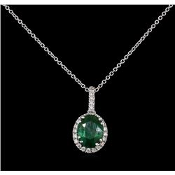 2.19 ctw Emerald and Diamond Pendant With Chain - 14KT White Gold