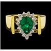 Image 2 : 1.00 ctw Emerald and Diamond Ring - 18KT Yellow Gold