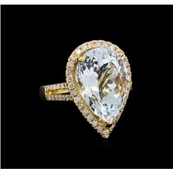 9.76 ctw Aquamarine and Diamond Ring - 14KT Yellow Gold